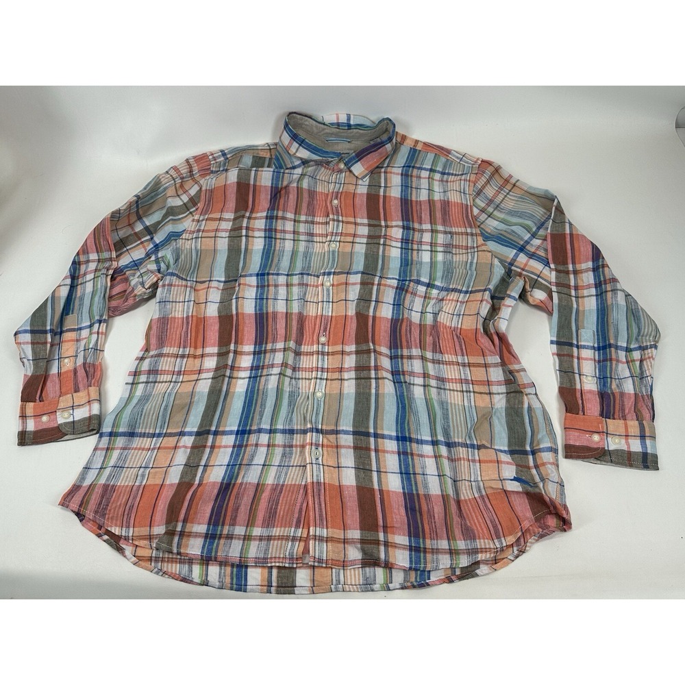 Tommy Bahama Shirt Mens‎ 3XL Linen Long Sleeve Colorful Plaid Flip Cuff